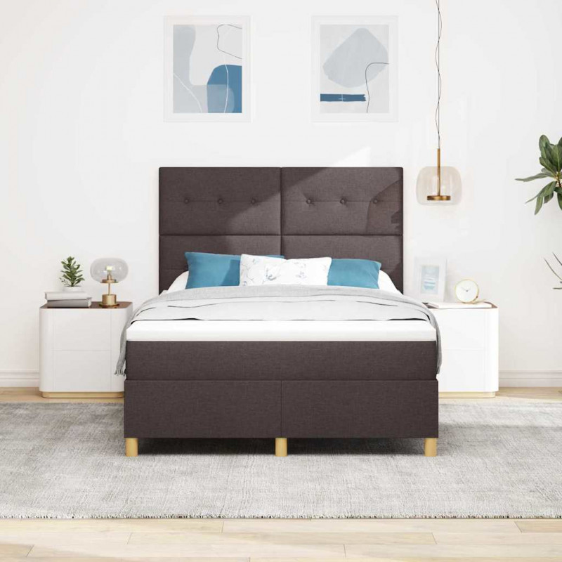Łóżko z sprężyną LED Ciemny brąz 140 x 200 cm tkanina
