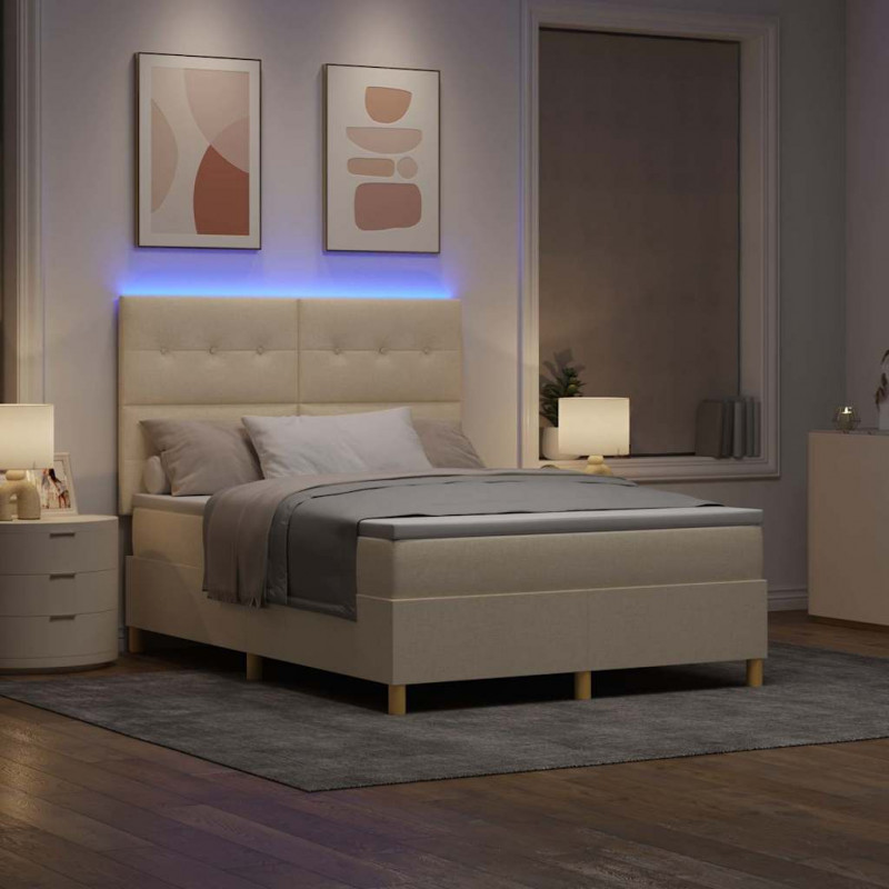 Łóżko z sprężyną LED z materacem Kremowy 140 x 200 cm tkanina