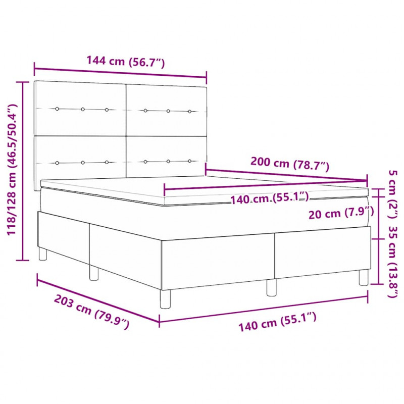 Łóżko z sprężyną LED z materacem Kremowy 140 x 200 cm tkanina