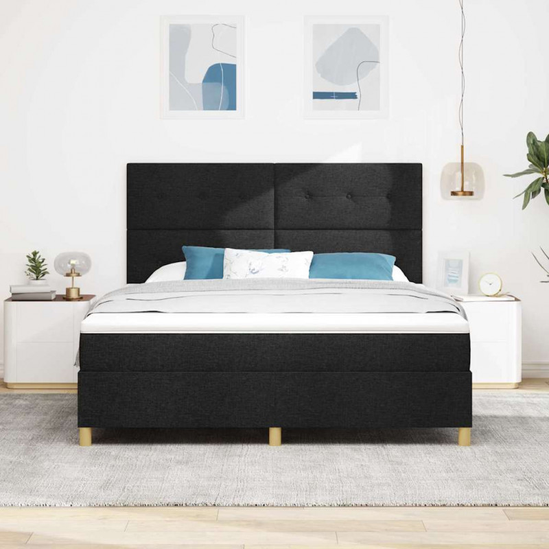 Łóżko z sprężyną LED z materacem Czarny 180 x 200 cm tkanina