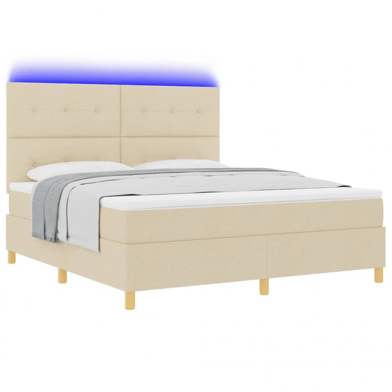 Łóżko z sprężyną LED z materacem Kremowy 180 x 200 cm tkanina