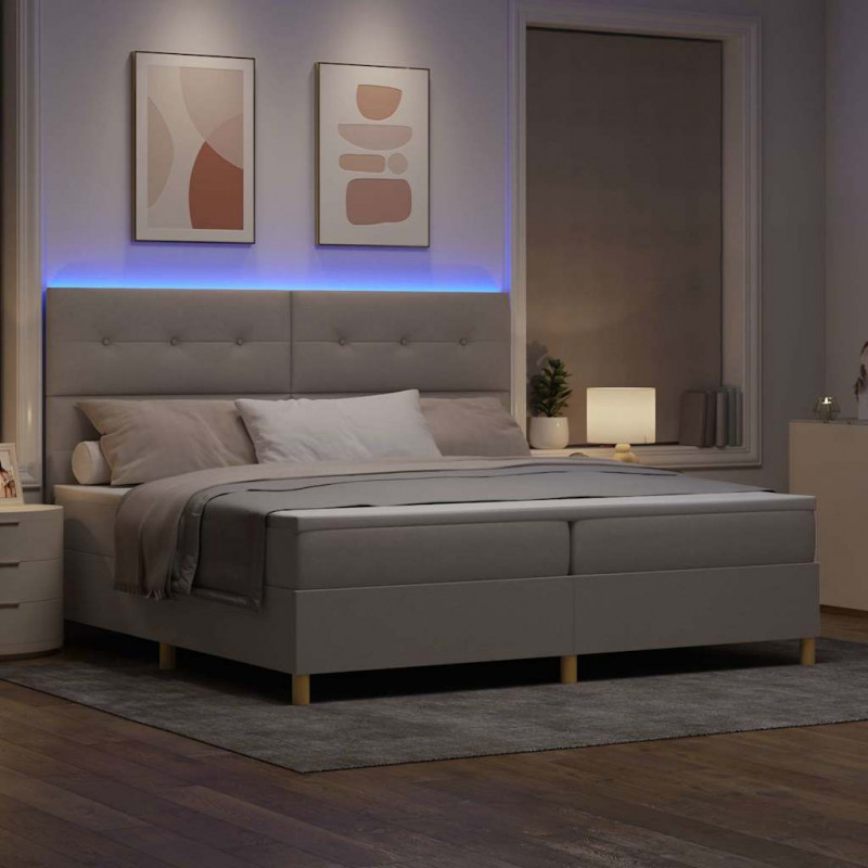 Łóżko z sprężyną LED Ciemnoszary 200 x 200 cm tkanina