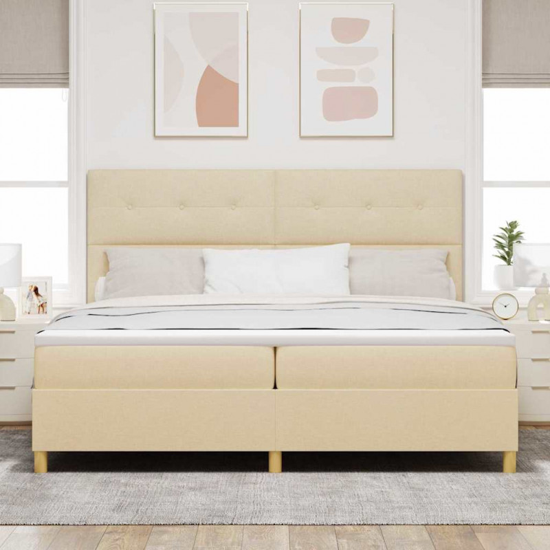 Łóżko z sprężyną LED z materacem Kremowy 200 x 200 cm tkanina
