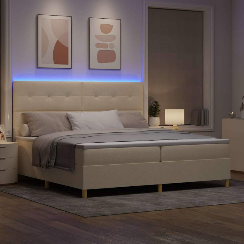 Łóżko z sprężyną LED z materacem Kremowy 200 x 200 cm tkanina