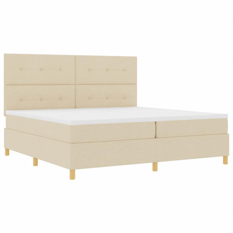 Łóżko z sprężyną LED z materacem Kremowy 200 x 200 cm tkanina