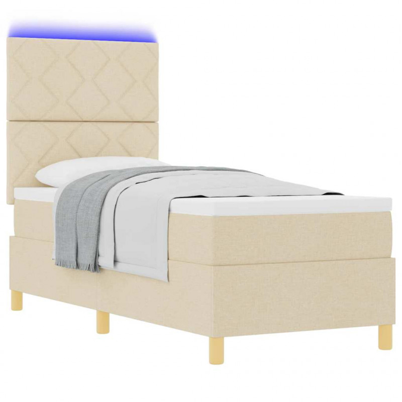 Łóżko z sprężyną LED z materacem Kremowy 80 x 200 cm tkanina