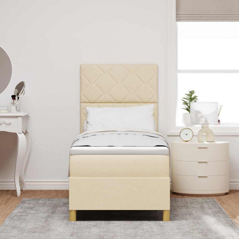 Łóżko z sprężyną LED z materacem Kremowy 80 x 200 cm tkanina