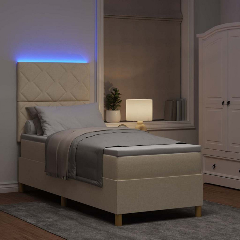Łóżko z sprężyną LED z materacem Kremowy 80 x 200 cm tkanina