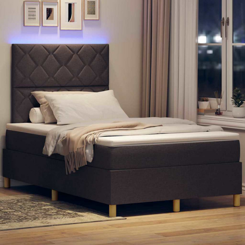 Łóżko z sprężyną LED Ciemny brąz 120 x 190 cm tkanina