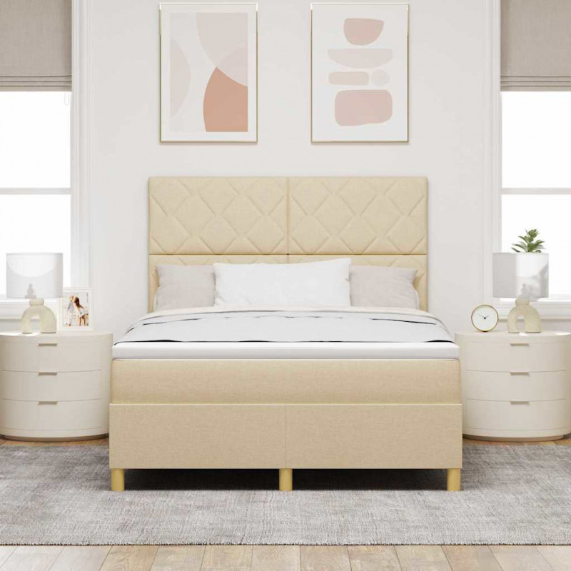 Łóżko z sprężyną LED z materacem Kremowy 160 x 200 cm tkanina