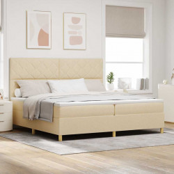 Łóżko z sprężyną LED z materacem Kremowy 200 x 200 cm tkanina