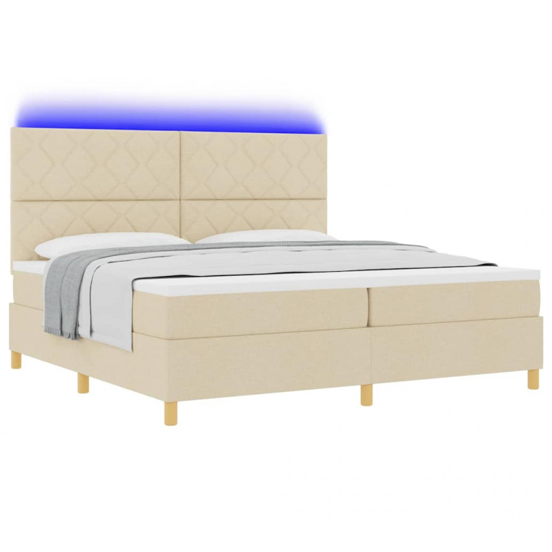 Łóżko z sprężyną LED z materacem Kremowy 200 x 200 cm tkanina
