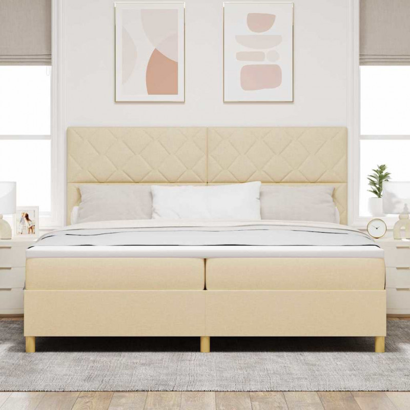 Łóżko z sprężyną LED z materacem Kremowy 200 x 200 cm tkanina