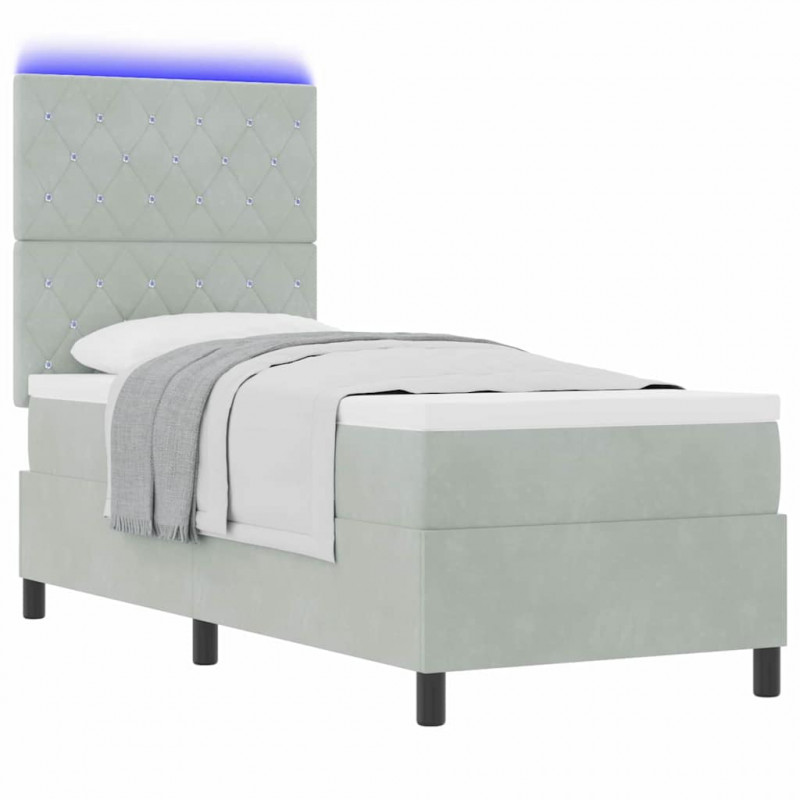 Łóżko z sprężyną LED z materacem Jasnoszary 80 x 200 cm tkanina