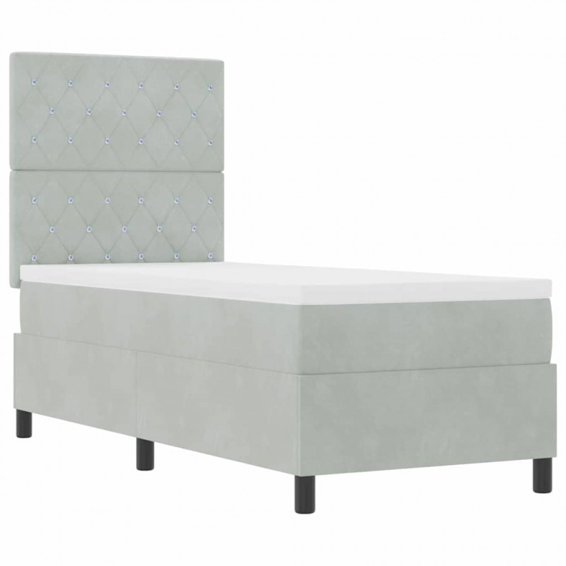 Łóżko z sprężyną LED z materacem Jasnoszary 80 x 200 cm tkanina