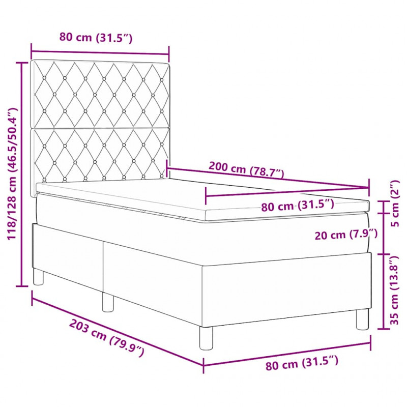 Łóżko z sprężyną LED z materacem Jasnoszary 80 x 200 cm tkanina