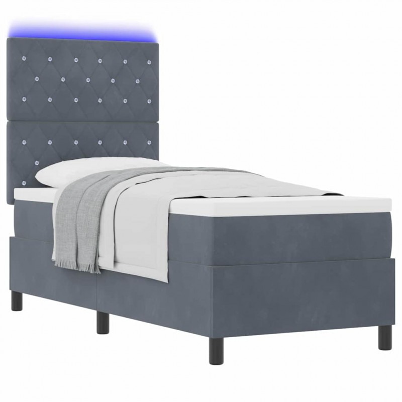 Łóżko z sprężyną LED Ciemnoszary 80 x 200 cm tkanina