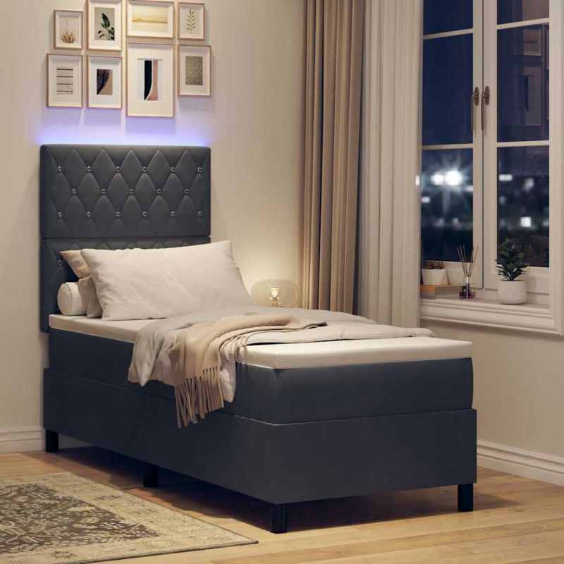 Łóżko z sprężyną LED Ciemnoszary 80 x 200 cm tkanina