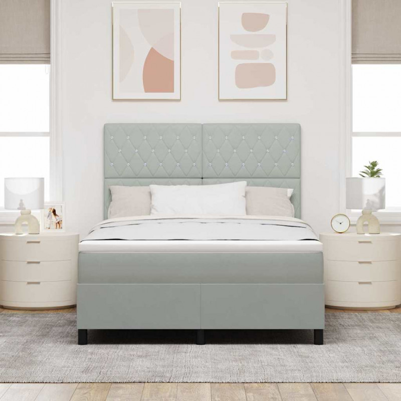 Łóżko z sprężyną LED Jasnoszary 140 x 190 cm Aksamit