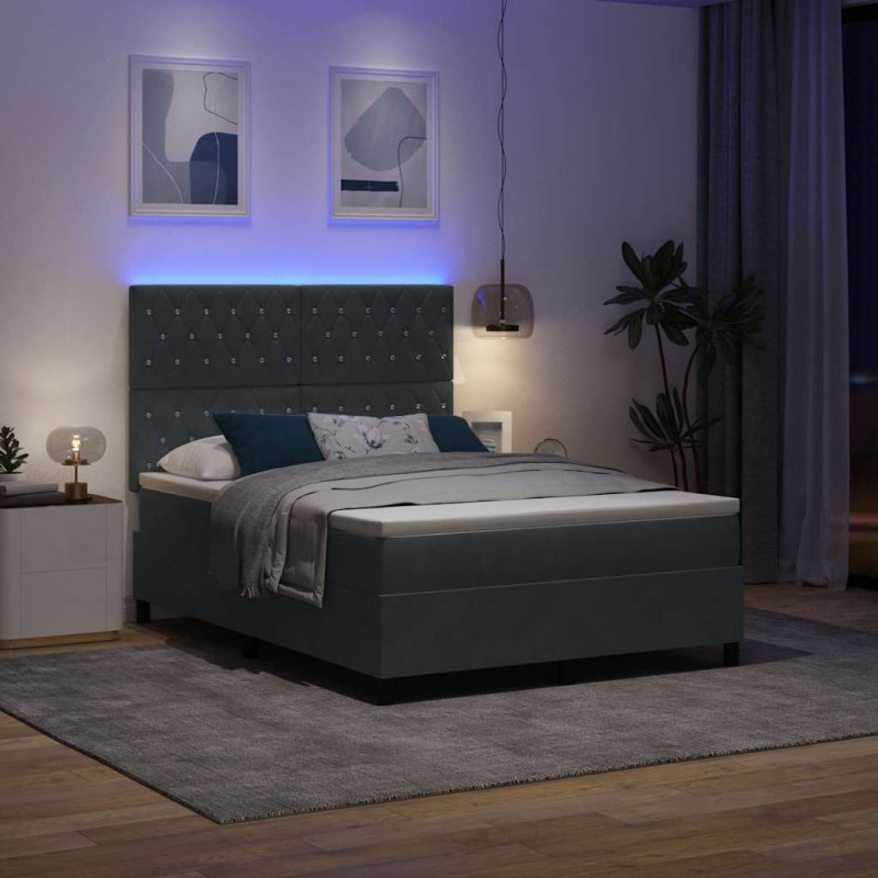 Łóżko z sprężyną LED Ciemnoszary 140 x 190 cm Aksamit