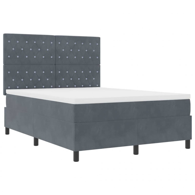 Łóżko z sprężyną LED Ciemnoszary 140 x 190 cm Aksamit