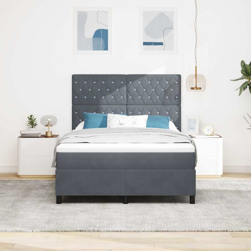 Łóżko z sprężyną LED Ciemnoszary 140 x 200 cm Aksamit
