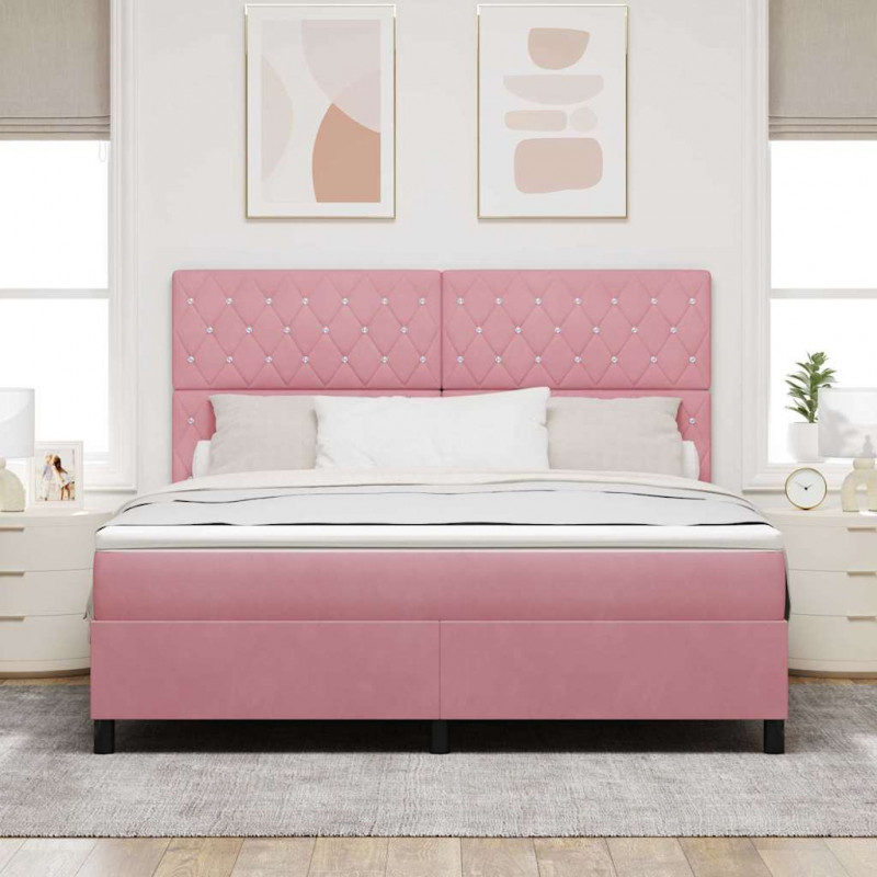 Łóżko z sprężyną LED z materacem Różowy 180 x 200 cm Aksamit