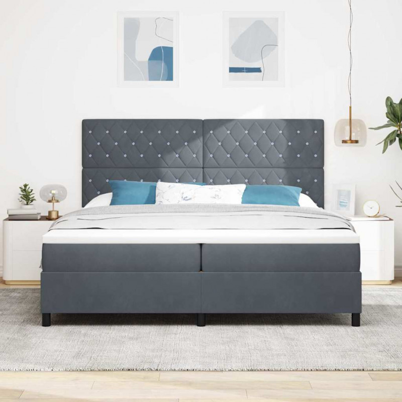 Łóżko z sprężyną LED Ciemnoszary 200 x 200 cm Aksamit