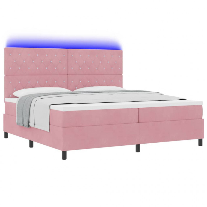 Łóżko z sprężyną LED z materacem Różowy 200 x 200 cm Aksamit