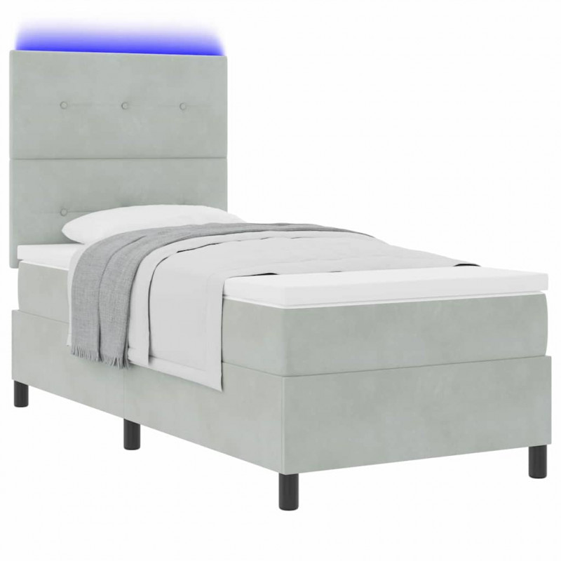 Łóżko z sprężyną LED z materacem Jasnoszary 80 x 200 cm Aksamit