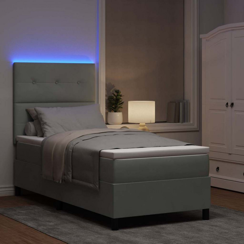 Łóżko z sprężyną LED z materacem Jasnoszary 80 x 200 cm Aksamit