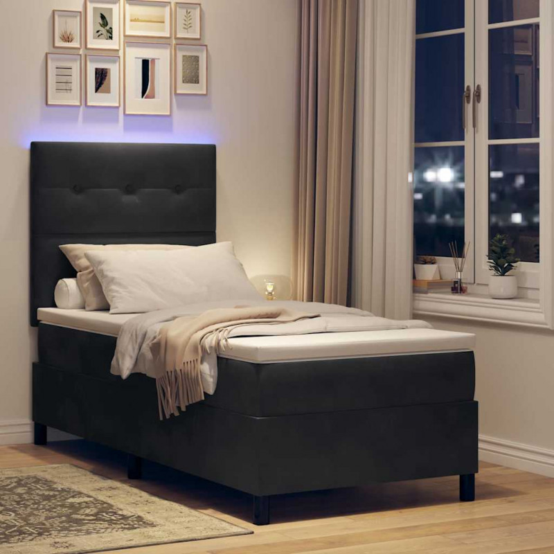 Łóżko z sprężyną LED z materacem Czarny 80 x 200 cm Aksamit