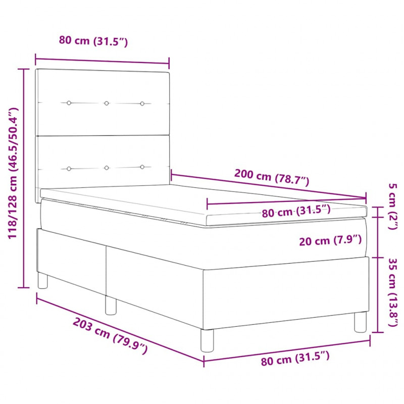 Łóżko z sprężyną LED z materacem Czarny 80 x 200 cm Aksamit