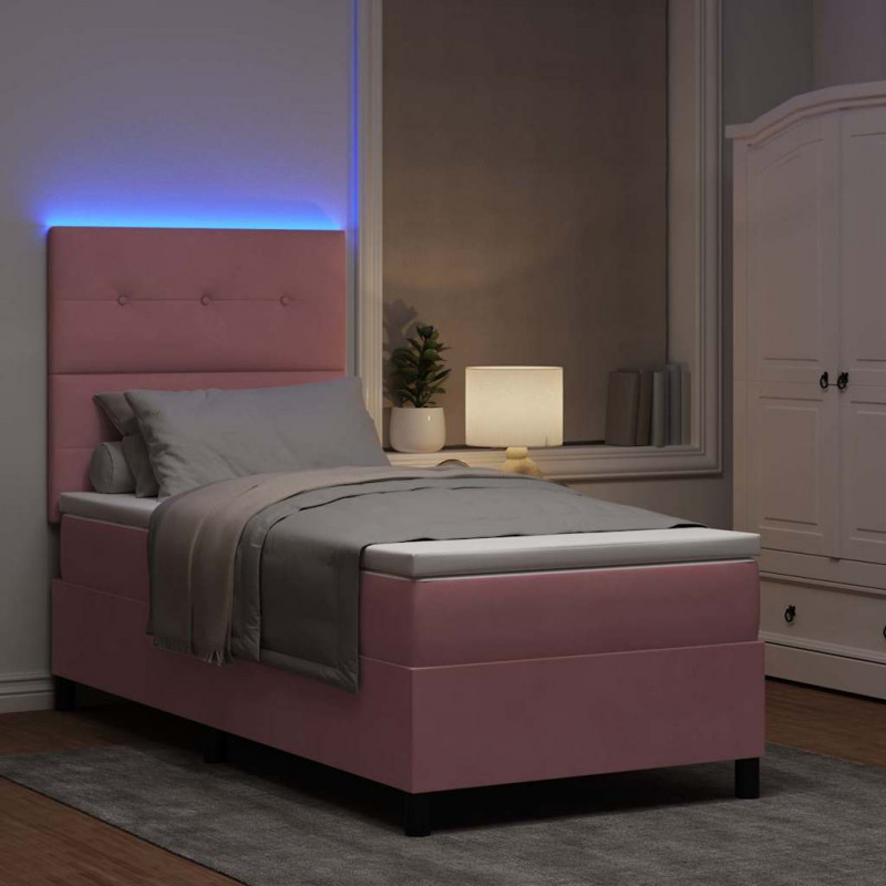 Łóżko z sprężyną LED z materacem Różowy 80 x 200 cm Aksamit