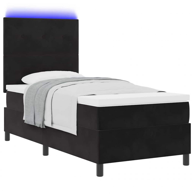Łóżko z sprężyną LED z materacem Czarny 90 x 190 cm Aksamit