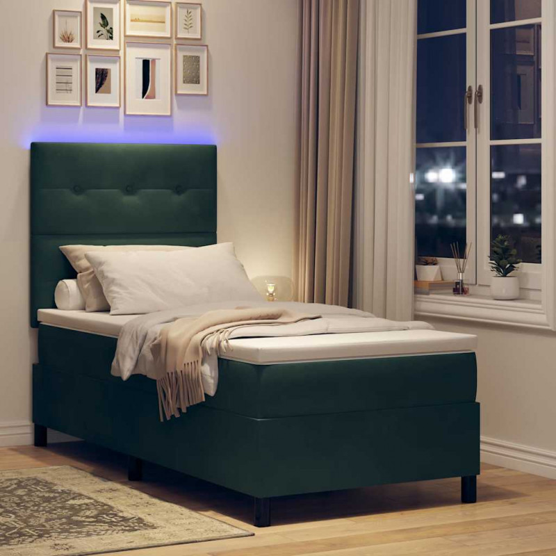 Łóżko z sprężyną LED Ciemna zieleń 90 x 190 cm Aksamit