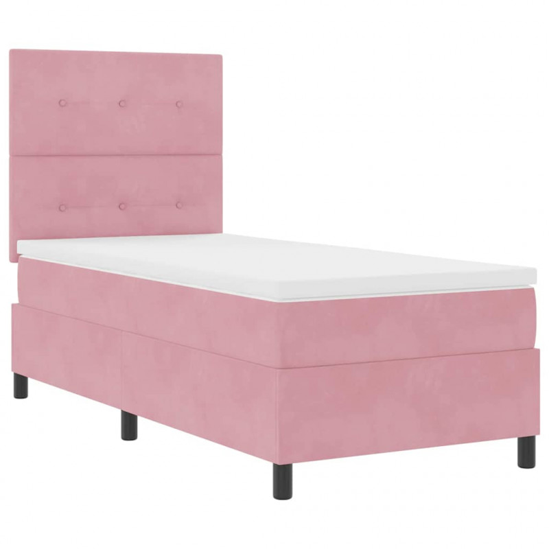 Łóżko z sprężyną LED z materacem Różowy 90 x 200 cm Aksamit