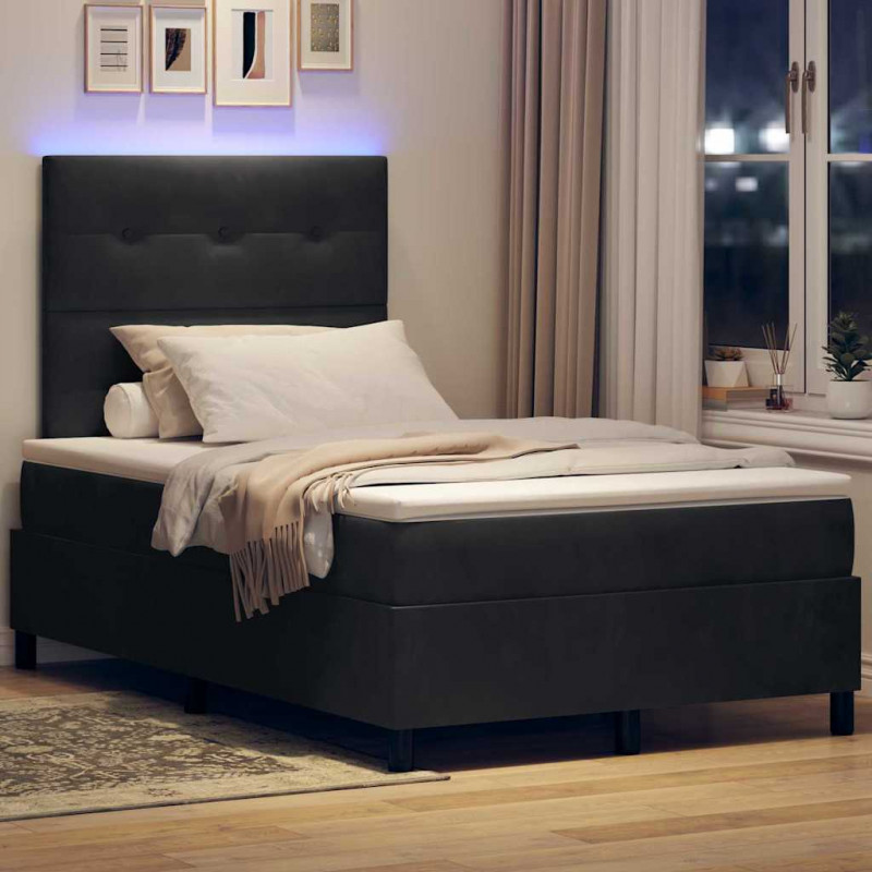 Łóżko z sprężyną LED z materacem Czarny 120 x 190 cm Aksamit