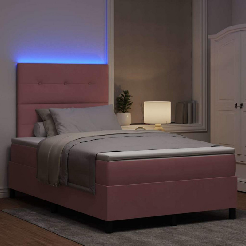 Łóżko z sprężyną LED z materacem Różowy 120 x 190 cm Aksamit