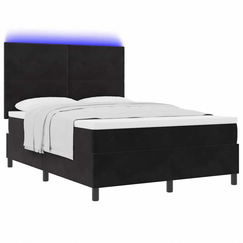 Łóżko z sprężyną LED z materacem Czarny 140 x 190 cm Aksamit