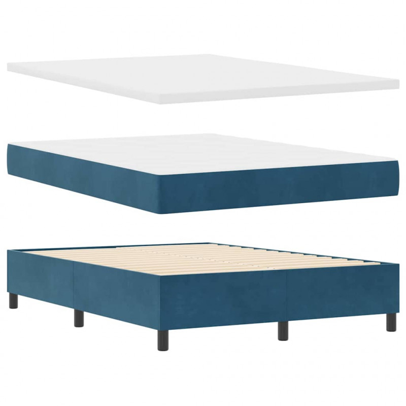 Łóżko z sprężyną LED Ciemnoniebieski 140 x 190 cm Aksamit