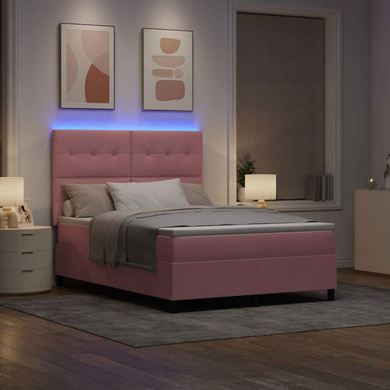 Łóżko z sprężyną LED z materacem Różowy 140 x 190 cm Aksamit