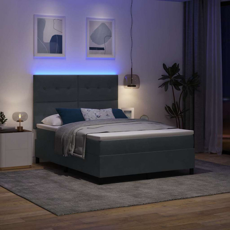 Łóżko z sprężyną LED Ciemnoszary 140 x 200 cm Aksamit
