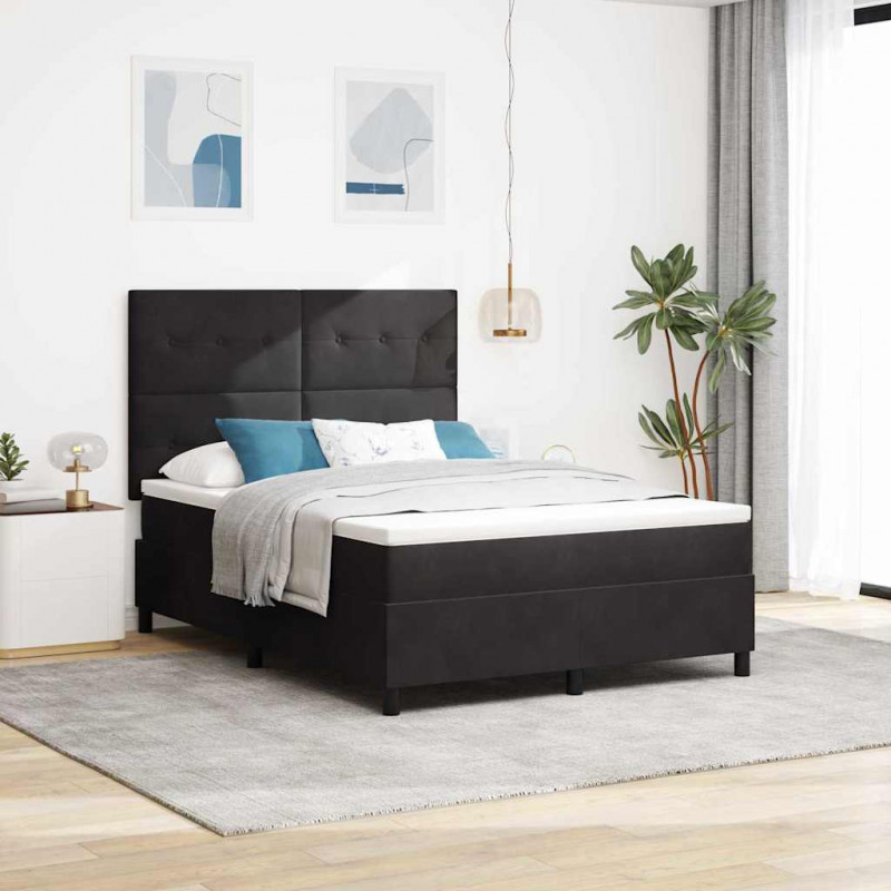 Łóżko z sprężyną LED z materacem Czarny 140 x 200 cm Aksamit