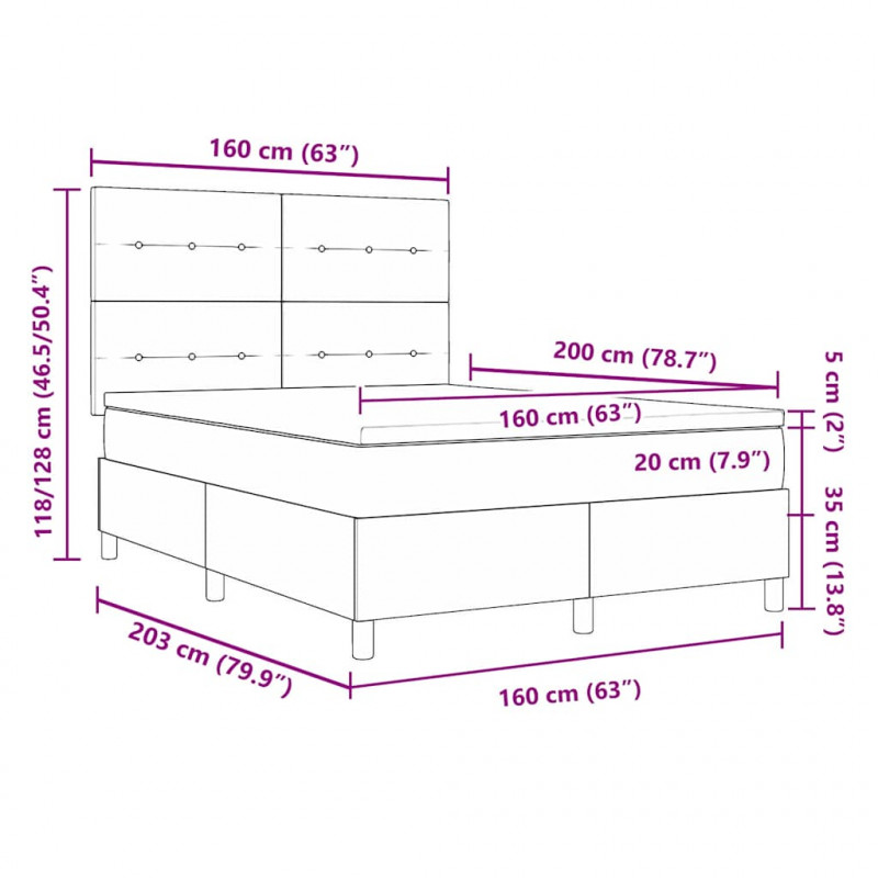 Łóżko z sprężyną LED Ciemna zieleń 160 x 200 cm Aksamit