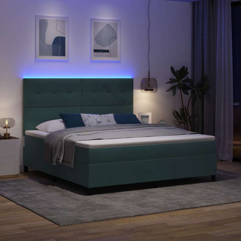 Łóżko z sprężyną LED Ciemna zieleń 180 x 200 cm Aksamit
