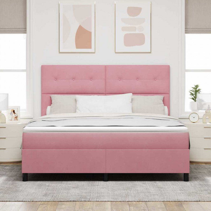 Łóżko z sprężyną LED z materacem Różowy 180 x 200 cm Aksamit