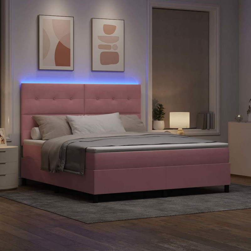 Łóżko z sprężyną LED z materacem Różowy 180 x 200 cm Aksamit
