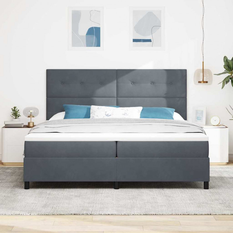 Łóżko z sprężyną LED Ciemnoszary 200 x 200 cm Aksamit