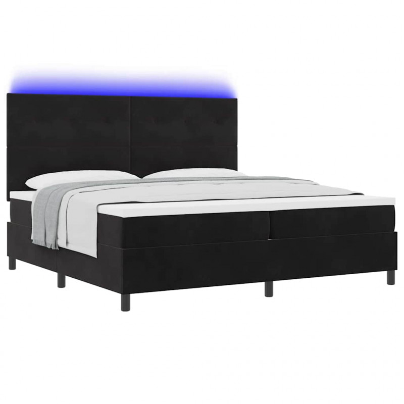 Łóżko z sprężyną LED z materacem Czarny 200 x 200 cm Aksamit